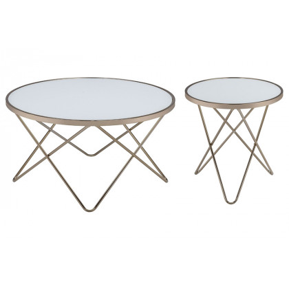 ACME Valora Frosted Glass End Table - Champagne and Brown