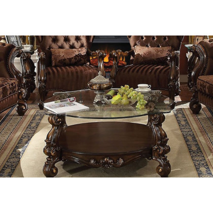 ACME Versailles Glass Top Coffee Table - Cherry