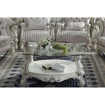 ACME Versailles Glass Top Coffee Table - Antique White