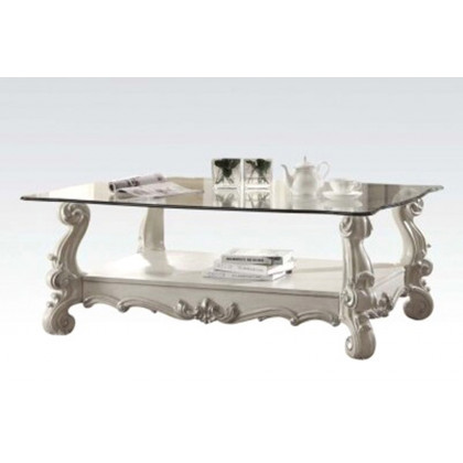 ACME Versailles Glass Top Rectangular Coffee Table - Bone