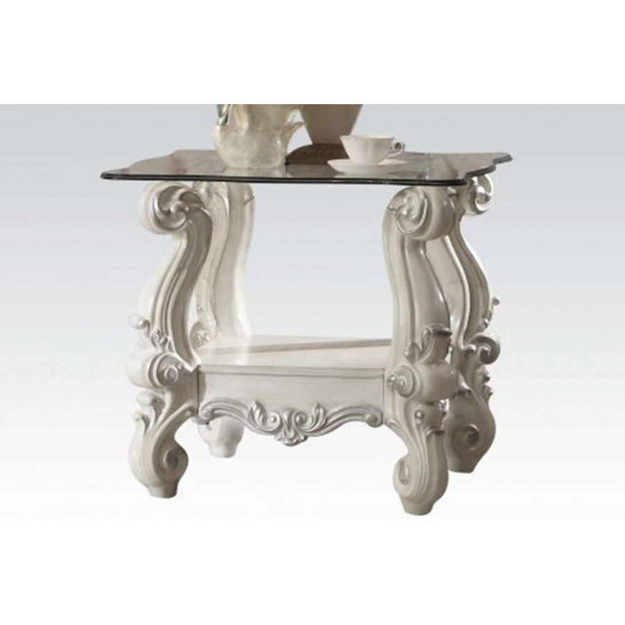 ACME Versailles Glass Top End Table - Bone