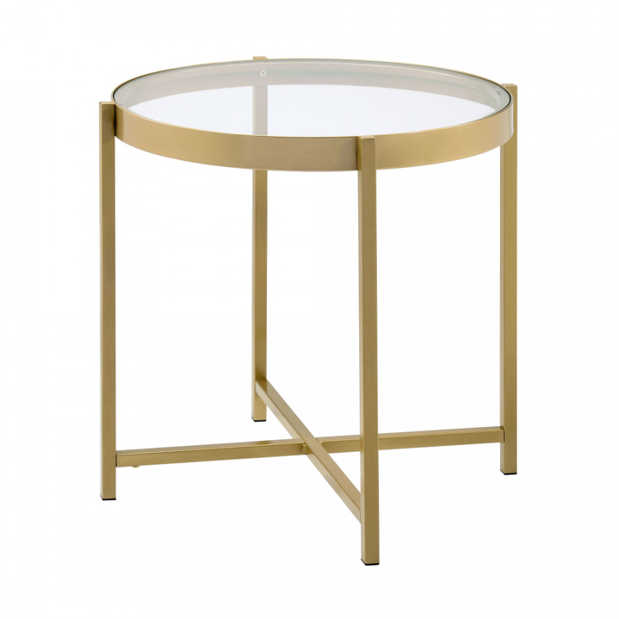 ACME - Charrot End Table in Clear Glass Top/Gold