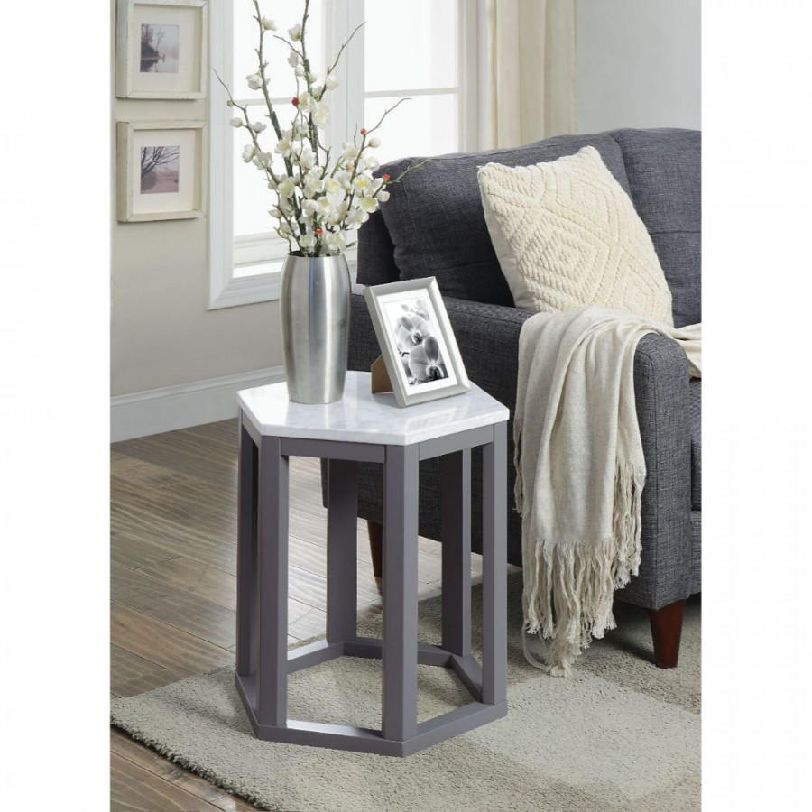 ACME - Reon Accent Table (2Pc) in Marble/Gray
