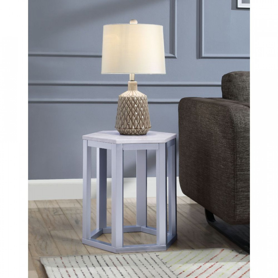 ACME Reon 2Pc Pack Accent Table Set - Marble Top/Silver