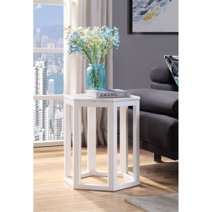 ACME Reon 2Pc Pack Accent Table Set - Marble Top/White