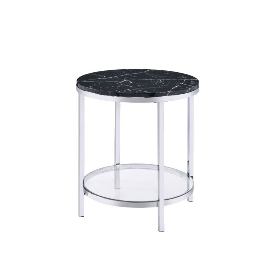 ACME - Virlana End Table in Faux Black Marble Top/Chrome