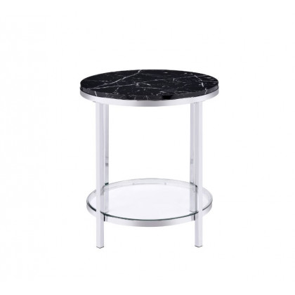 ACME - Virlana End Table in Faux Black Marble Top/Chrome