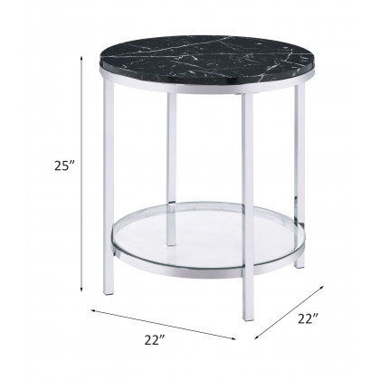 ACME - Virlana End Table in Faux Black Marble Top/Chrome
