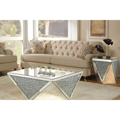 ACME - Noralie Coffee Table in Mirrored/Faux Diamonds (82770)