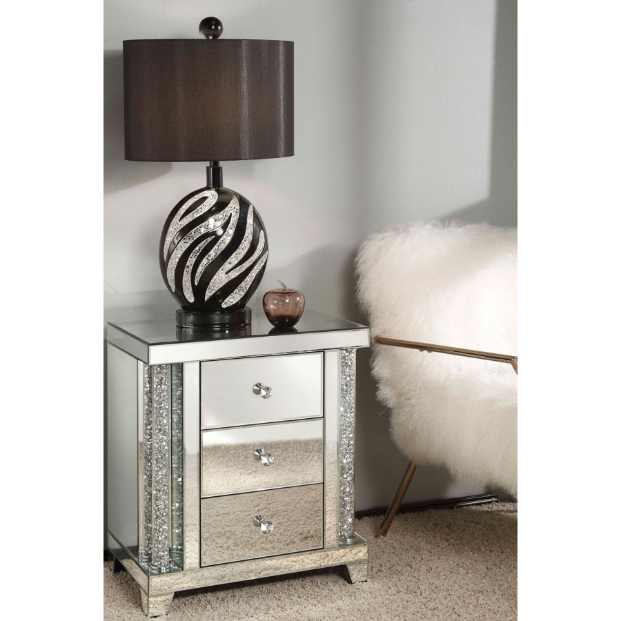 ACME - Noralie Accent Table in Mirrored/Faux Diamonds (82779)