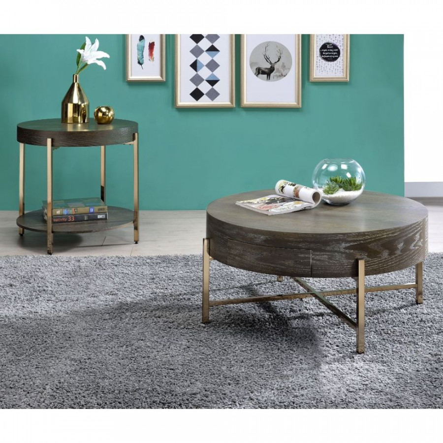 ACME - Weyton End Table in Light Brown/Champagne