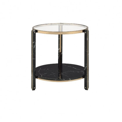 ACME - Thistle End Table in Clear Glass/Faux Black Marble Top/Champagne
