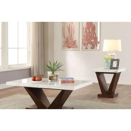 ACME - Forbes End Table in White Marble Top/Walnut