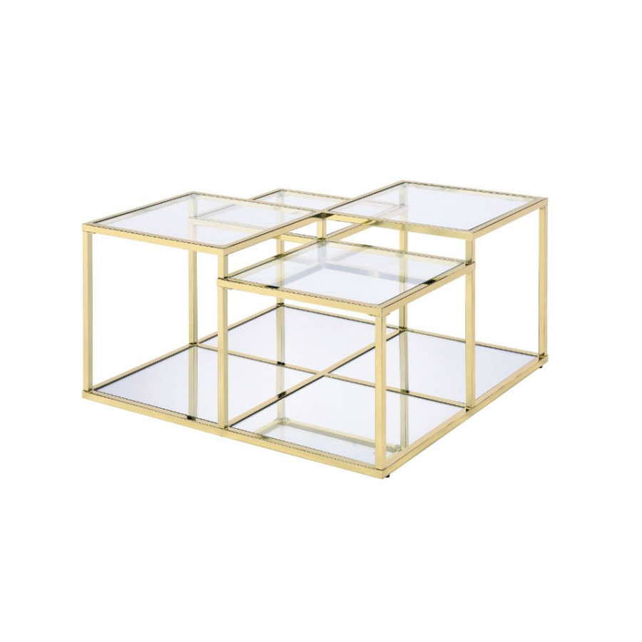 ACME - Uchenna Coffee Table in Clear Glass/Gold