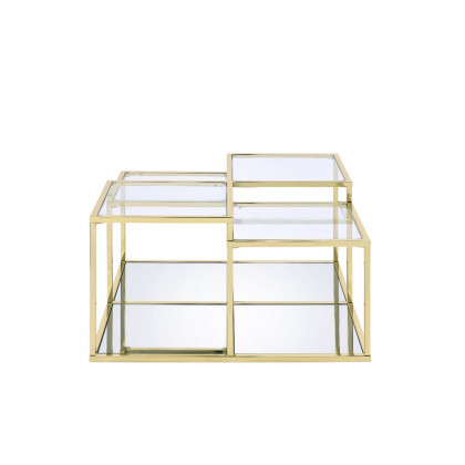 ACME - Uchenna Coffee Table in Clear Glass/Gold
