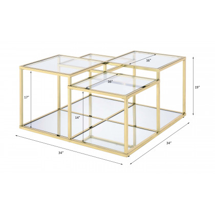 ACME - Uchenna Coffee Table in Clear Glass/Gold
