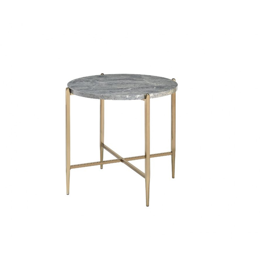 ACME - Tainte End Table in Faux Marble Top/Champagne