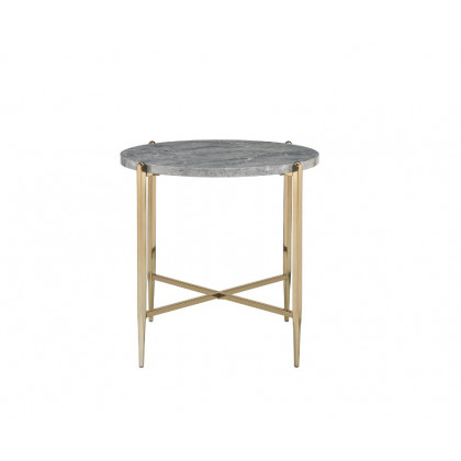 ACME - Tainte End Table in Faux Marble Top/Champagne