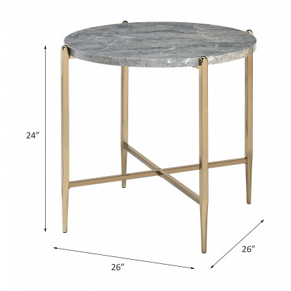 ACME - Tainte End Table in Faux Marble Top/Champagne