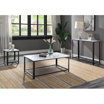ACME Taurus Coffee Table - White Printed Faux Marble Top/Black