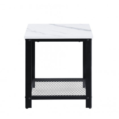 ACME Taurus End Table - White Printed Faux Marble Top/Black