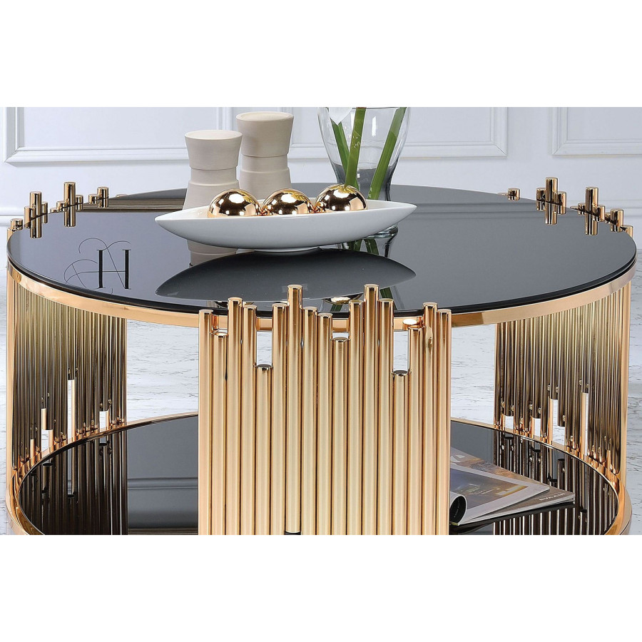 ACME - Tanquin Coffee Table in Black Glass/Gold
