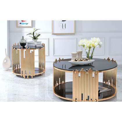 ACME - Tanquin Coffee Table in Black Glass/Gold