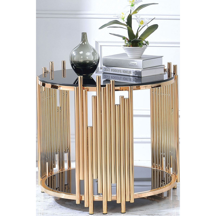 ACME - Tanquin End Table in Black Glass/Gold