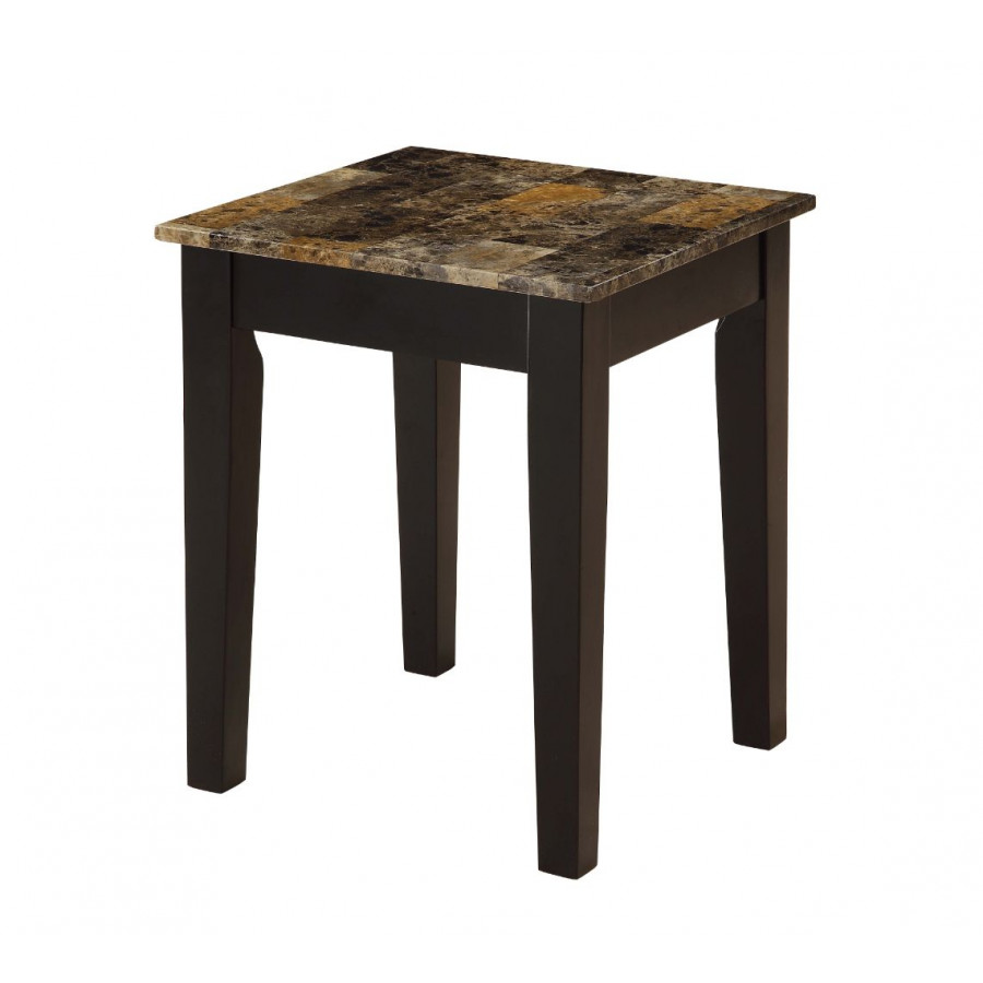 ACME - Dusty II End Table in Dark Brown Faux Marble/Black
