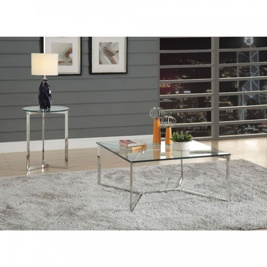 ACME - Volusius Coffee Table in Stainless Steel/Clear Glass