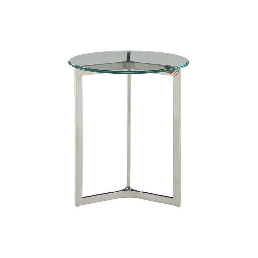 ACME - Volusius End Table in Clear Glass/Stainless Steel