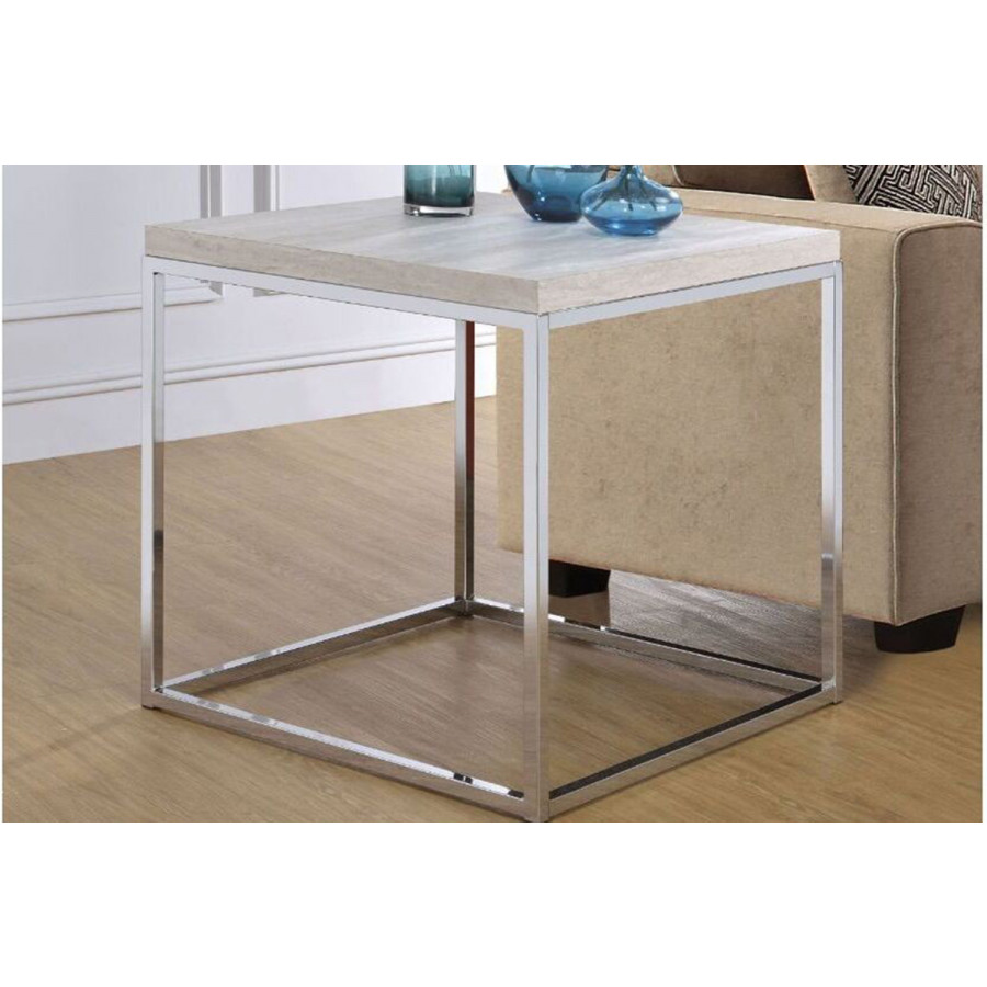 ACME - Snyder End Table in Engineered Stone Top/Chrome