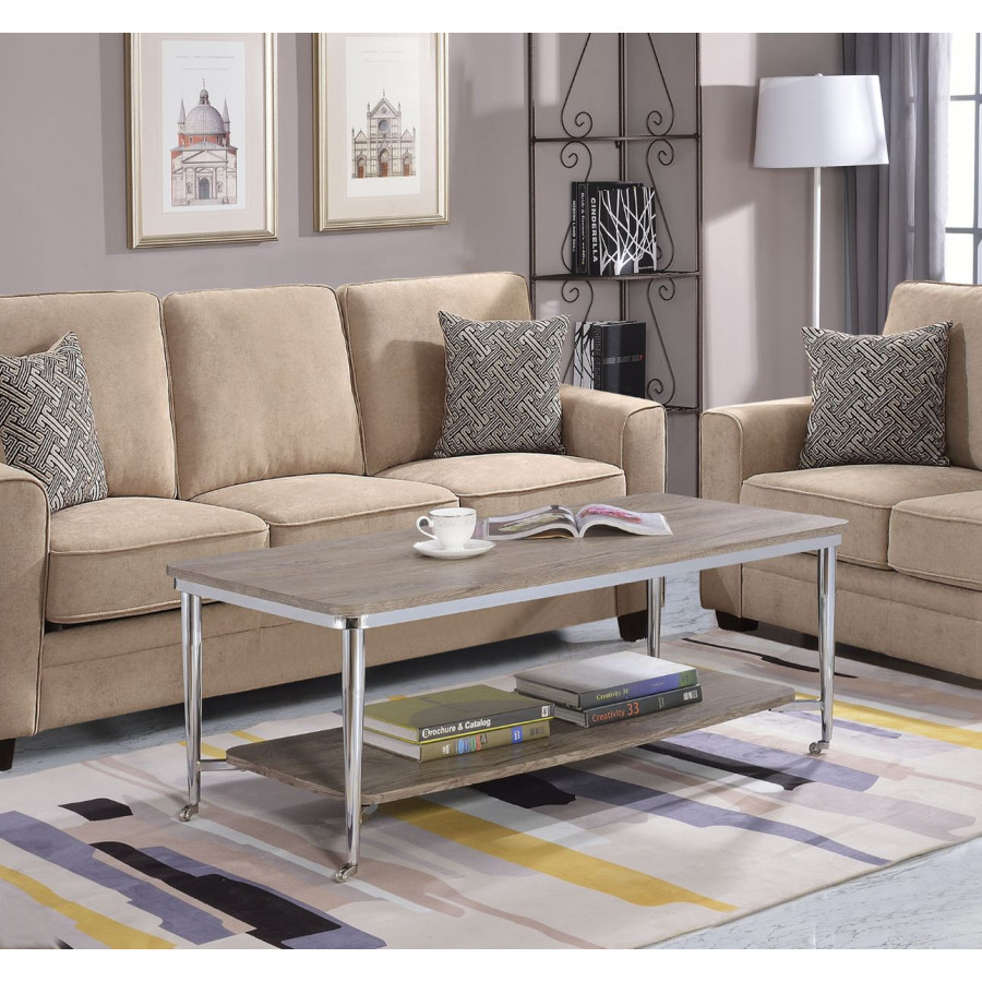 ACME - Lukey Coffee Table in Weathered Oak/Chrome