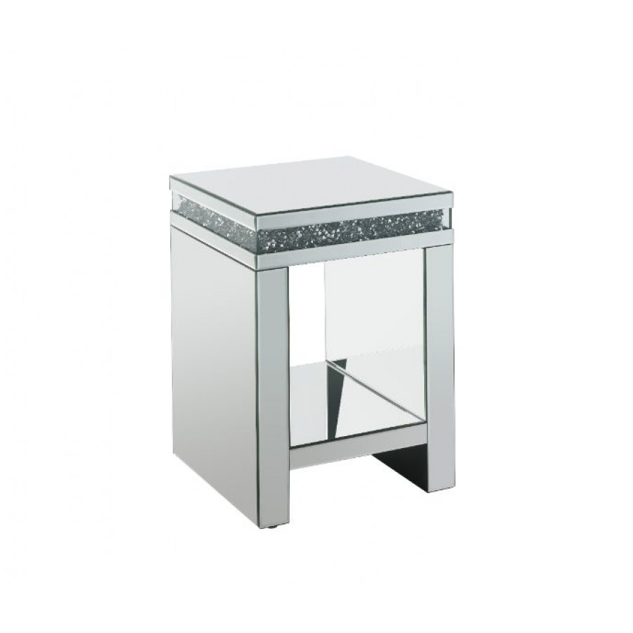 ACME - Noralie End Table in Mirrored/Faux Diamonds (84717)