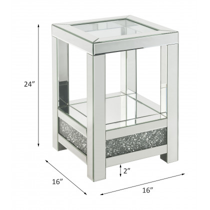 ACME - Noralie End Table in Mirrored/Faux Diamonds (84722)
