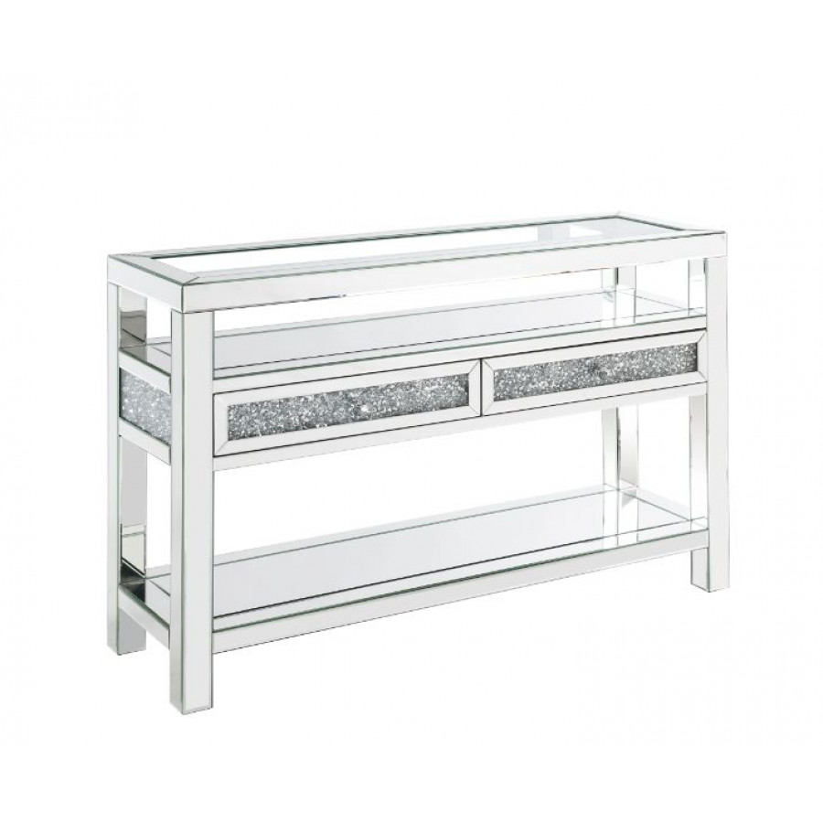 ACME - Noralie Sofa Table in Mirrored/Faux Diamonds (84733)
