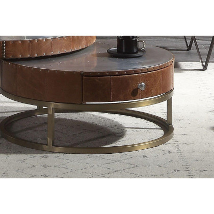ACME - Tamas Aluminum and Cocoa Top Grain Leather Coffee Table