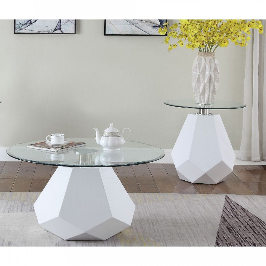 ACME - Chara Coffee Table in Clear Glass/White High Gloss