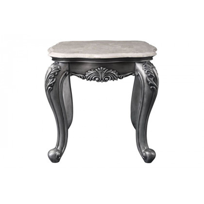 ACME - Ariadne End Table in Marble Top/Platinum