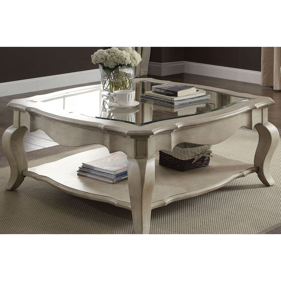 ACME - Chelmsford Coffee Table in Clear Glass/Antique Taupe