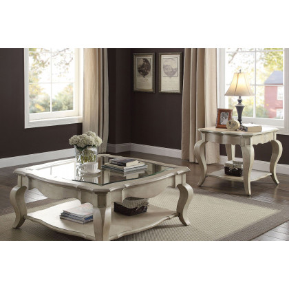 ACME - Chelmsford Coffee Table in Clear Glass/Antique Taupe