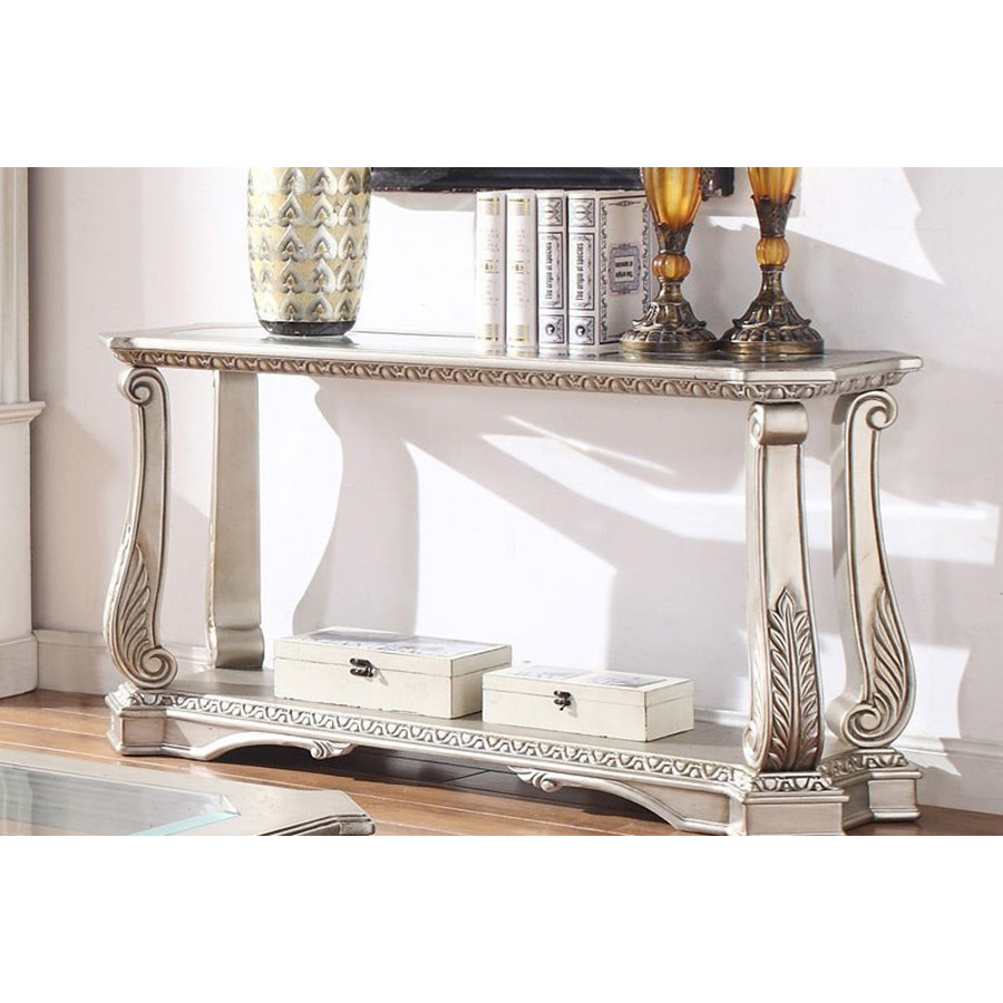 ACME - Northville Sofa Table in Clear Glass/Antique Silver
