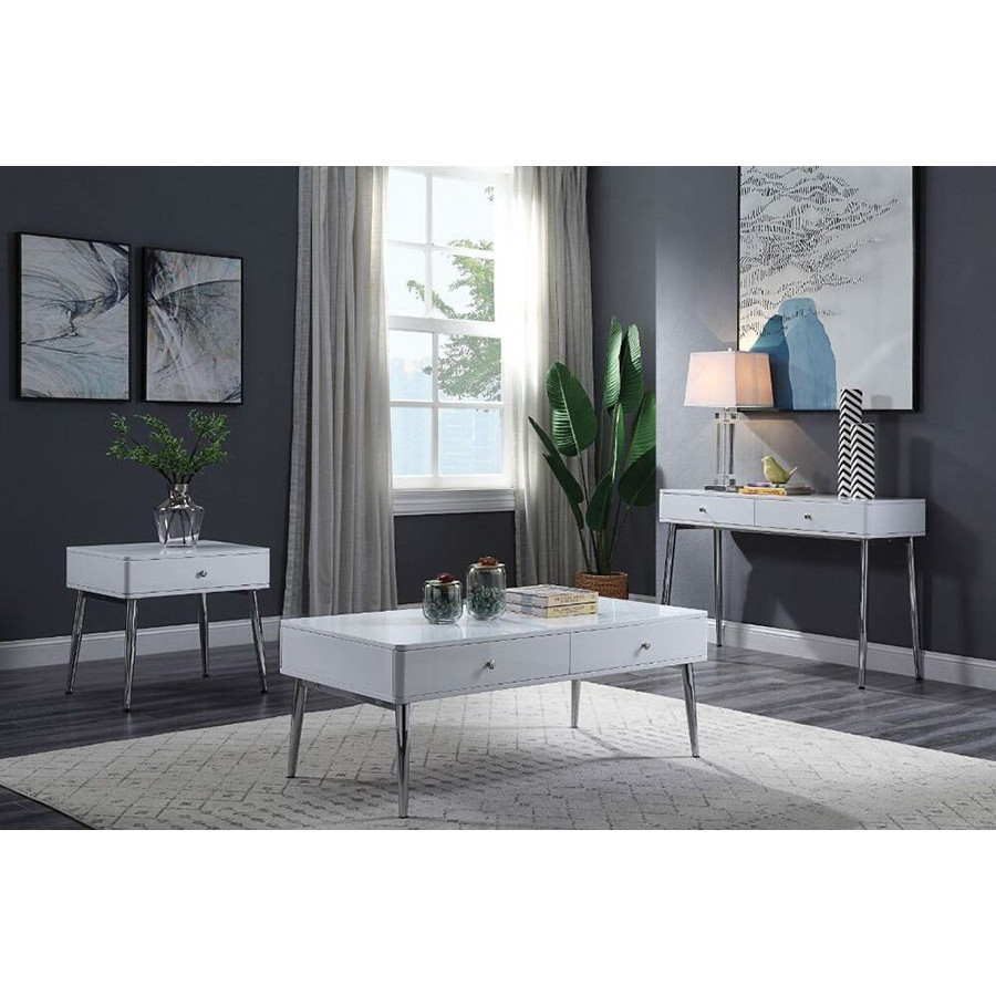 ACME - Weizor Coffee Table in White High Gloss/Chrome