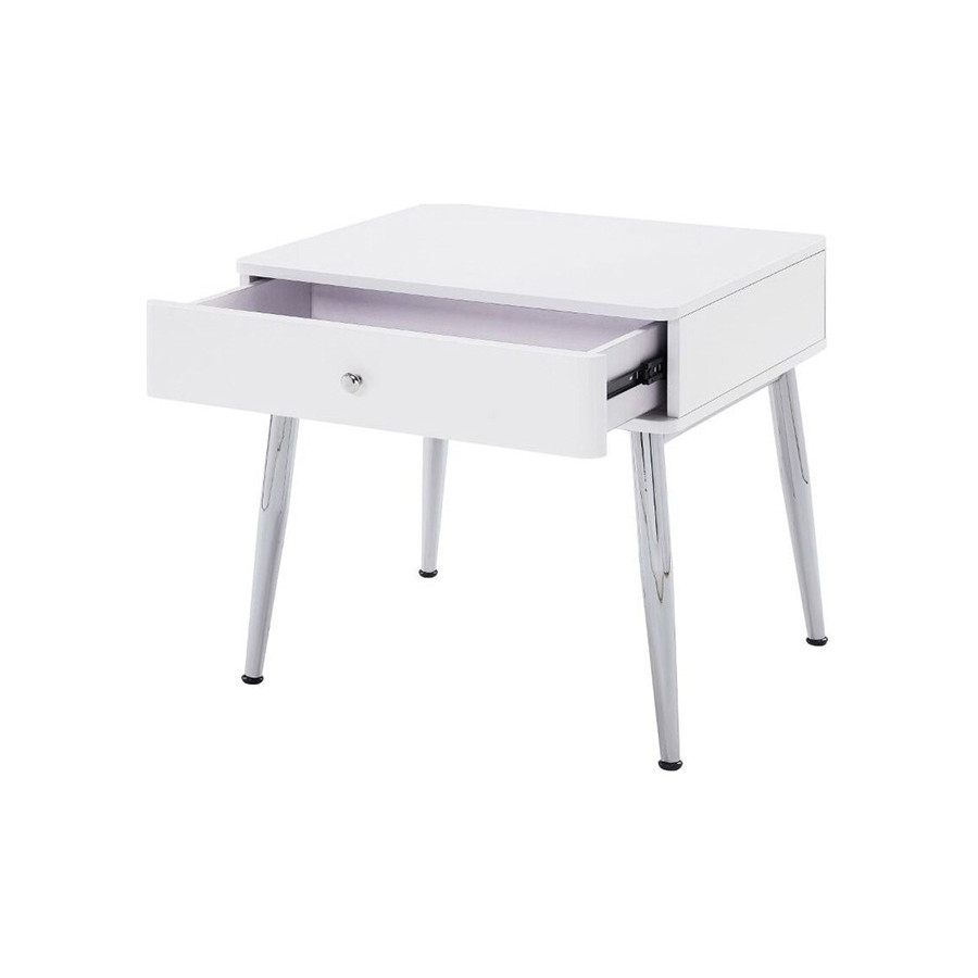 ACME - Weizor End Table in White High Gloss/Chrome