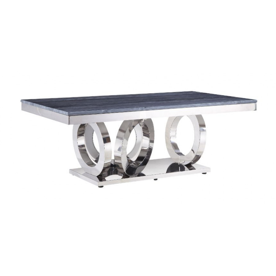 ACME - Zasir Coffee Table in Gray Printed Faux Marble Top/Mirrored Silver
