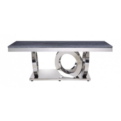 ACME - Zasir Coffee Table in Gray Printed Faux Marble Top/Mirrored Silver