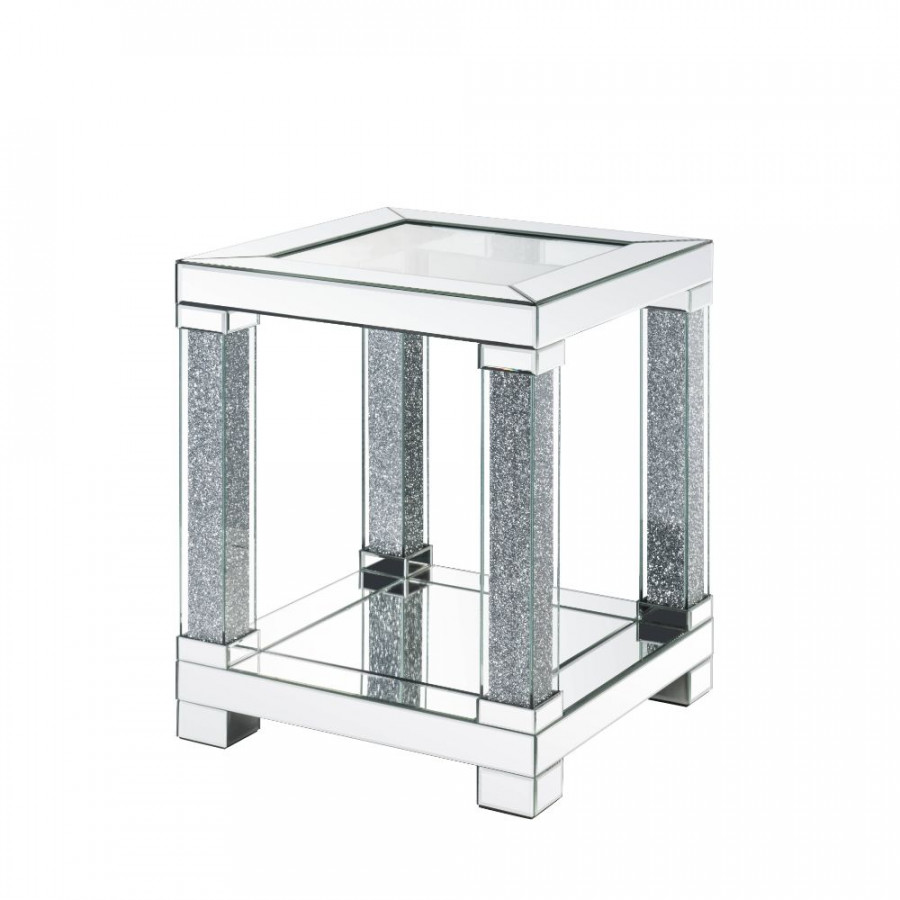ACME - Noralie End Table in Mirrored/Faux Diamonds (87997)