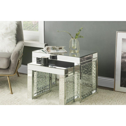 ACME - Nysa Accent Table in Mirrored/Faux Crystals Inlay (88066)
