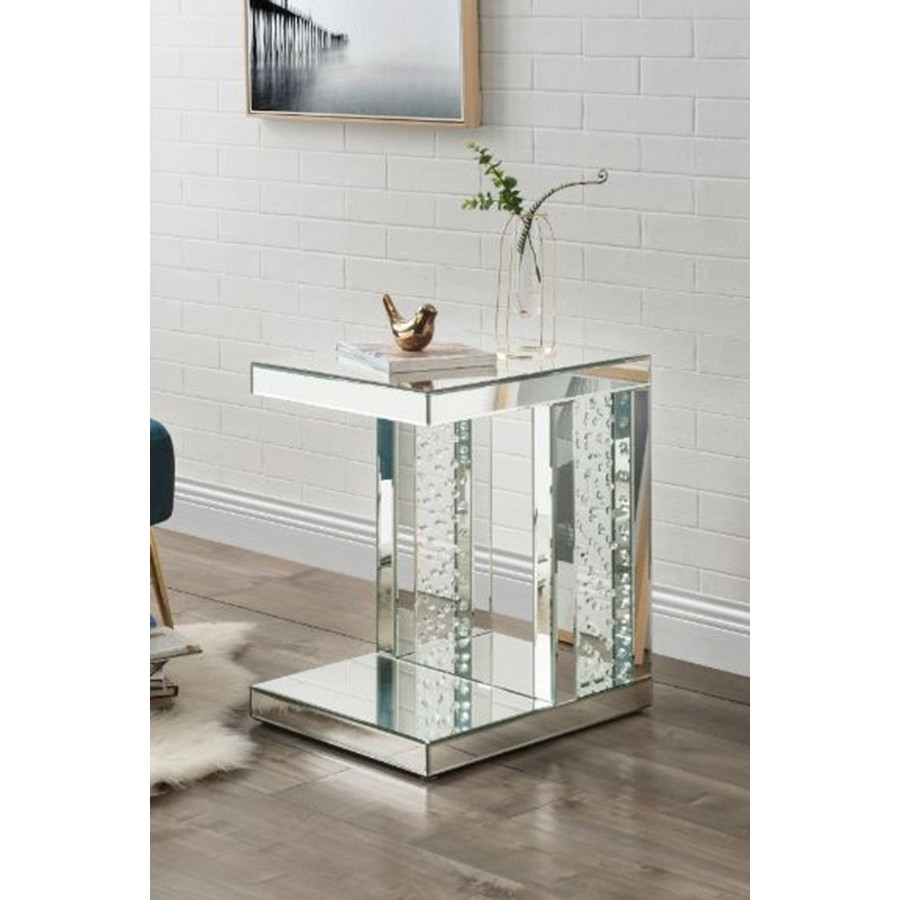 ACME - Nysa Accent Table in Mirrored/Faux Crystals Inlay (88067)