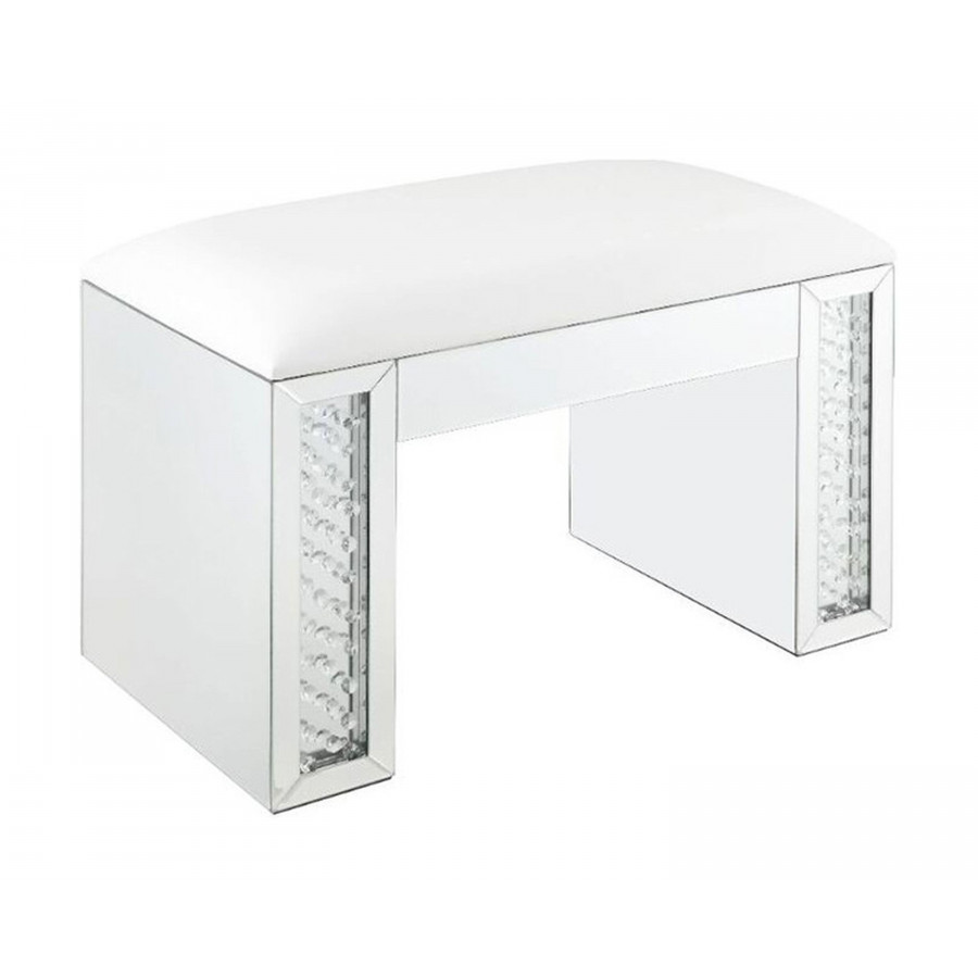 ACME - Nysa Vanity Stool in Ivory/Mirrored/Faux Crystals